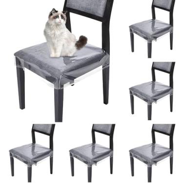 Imagem de LOYORTY 6 capas de plástico para cadeiras de jantar, capas de assento de plástico com alça de cinto ajustável, capas de cadeira de jantar de PVC, resistente a manchas, água e arranhões (43 cm P x 56