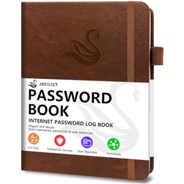 Imagem de Livro de senhas elegante com abas alfabéticas - Livro de senhas de capa dura para login de endereço de site na Internet - 17,8 cm x 25,4 cm Guardador de senha e organizador com seção de notas e bolso