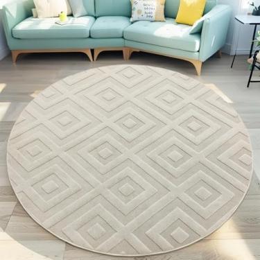 Imagem de Lacomfy Tapete abstrato moderno, 1,8 m, redondo, geométrico, design minimalista, pelo alto e baixo, tapete circular antiderrapante macio para sala de estar, quarto, casa de fazenda, quarto de crianças