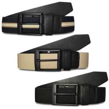 Imagem de kit de Cintos Masculino Elástico Ponteira em Couro - RRV, Preto, GG