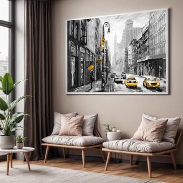Imagem de Quadro com Moldura Sala Quarto Nova York Cidade Amarelo Preto Decorativo Horizontal Grande Hall