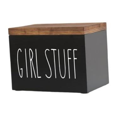 Imagem de Ｂｅｓｇａ Porta-absorventes internos, absorvente interno de madeira e organizador de absorventes internos com tampa, organizador rústico de produtos femininos