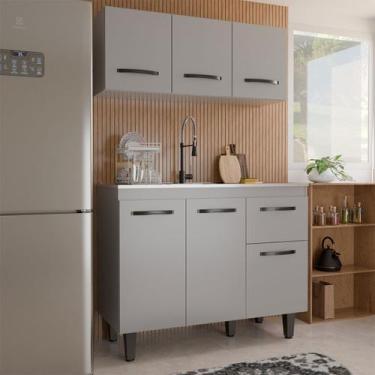 Imagem de Armário de Cozinha Letícia 6 Portas 1 Gaveta Cinza - Panorama Móveis, 