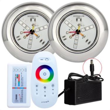 Imagem de Kit Iluminação Piscina 2 Led 9w Rgb Inox S e Comando e Fonte - Hidralu