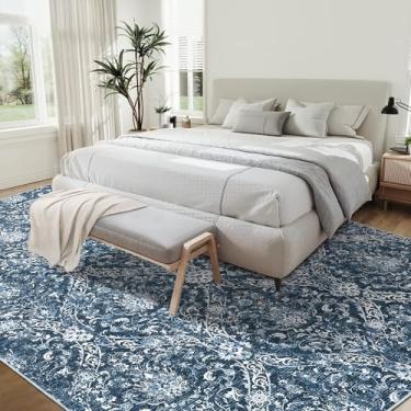 Imagem de Tapete extragrande envelhecido para casa de fazenda 25 x 33 cm, lavável, antiderrapante, tapete macio, resistente a manchas, para hotel, escritório, azul