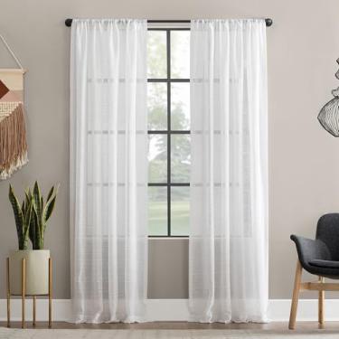 Imagem de Clean Window Painel de cortina transparente com listras texturizadas antipoeira e alergia/animais de estimação, 132 x 241 cm, branco