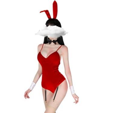 Imagem de SENJIY Roupa de lingerie sexy para mulheres, fantasia playboy, cosplay, empregada doméstica, coelhinha, roupa íntima de veludo fofo, anime, body de uma peça, babydoll, orelhas, sutiã, rabo, conjunto