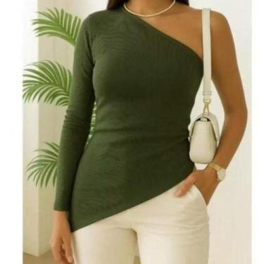 Imagem de Blusa Feminina Manga Longa Assimétrica Um Ombro Só Ribana Premium - va