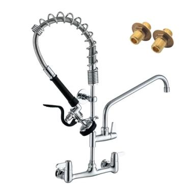 Imagem de CENOSA Torneira de cozinha comercial Suporte de parede com pulverizador de pré-enxágue 20 cm Torneira de pia de cozinha com bico giratório adicional de 24,4 cm, torneira de 63,5 cm de altura com spray