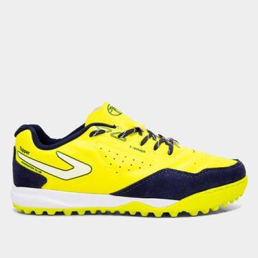 Imagem de Chuteira Society Infantil Topper Dominator Club V, Amarelo, Marinho, 3