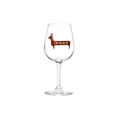 Imagem de Drinking Divas - I Love You Long Time - Taça de vinho para cães Dachshund com haste de 368,5 g - Presentes de aniversário do Dia das Mães e Natal para cães Weiner | Taças de vinho engraçadas com