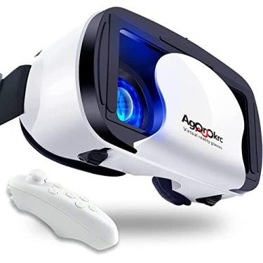 Imagem de VR Headset with Controller Adjustable 3D VR Glasses Virtual Reality Headset HD Blu-ray Eye Protected Support 5~7 Inch for Phone/Android (White)