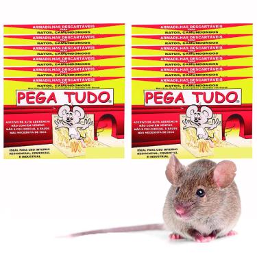 Imagem de Pega Tudo Ratoeira Adesiva, Kit com 12 Unidades, 26 x 19 cm, para Ratos e Insetos