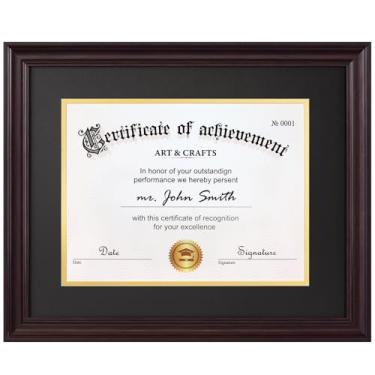 Imagem de Yaetm Moldura para diploma de 28 x 35 cm com tapete ou visor certificado de 38 x 45 cm sem tapete, vidro temperado de alta definição, fosco preto sem ácido, moldura de graduação, marrom, 1 pacote