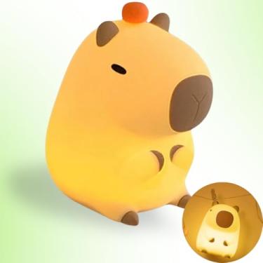 Imagem de Luminária LED Infantil Capivara, RGB ao Toque, Silicone Macio, Luz Noturna Decorativa 2700K, Bateria 1200 mAh, Desligamento Automático 20 min