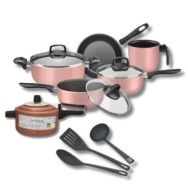 Imagem de Conjunto Jogo 9Pç Panelas Antiaderentes Teflon Tampa Vidro - Alumínio 