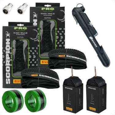 Imagem de Par Pneu Pirelli Scorpion Aro 29 x 2.20 Kevlar Cravudo Mtb Par Camara Bomba manometro Fita adaptador