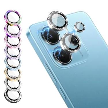 Imagem de Película 9H Protetor de Câmera Lente Traseira Compatível ¨Xiaomi Redmi Note 14 4G Brilho Diamante Glitter (AZUL BEBE)