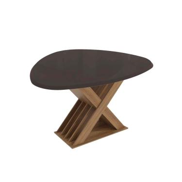 Imagem de Mesa de Sala Jantar Graviola c/ Tampo Madeirado c/ Vidro 105x135cm Nogueira/Preto fosco/Vidro preto - Kappesberg