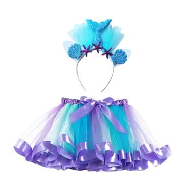 Imagem de Vaveren Fantasia de sereia para meninas, roupas, acessórios de cosplay, decorações, saia tutu infantil, vestido com faixa na cabeça para fotografia de férias, S