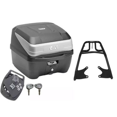 Imagem de Kit Com Bau 33L Monolock Traffic Iii Prata T33nbr Givi + Bagageiro Projetil Titan 160 2025