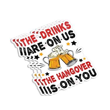 Imagem de (3 peças) The Drinks are On Us The Hangover is On You Adesivo Engraçado Citações Sarcásticas Frases Amante Cerveja Decalque de Vinil Presente para Tumbler Laptop Kindle Garrafas de Água Tablet Livros