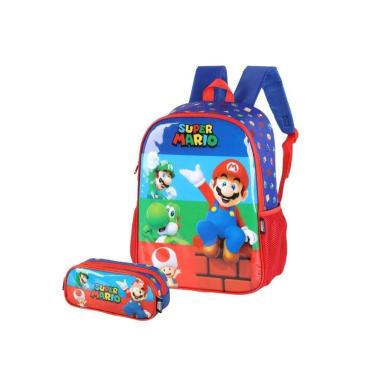 Imagem de Mochila Costas Super Mario Com Estojo Duplo Infantil Escolar