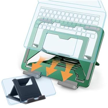 Imagem de Kalevel Suporte de laptop verde de alumínio para computador, ajustável, suporte para notebook, antiderrapante, multiângulo, compatível com laptops de 11 a 17 polegadas, 2 peças