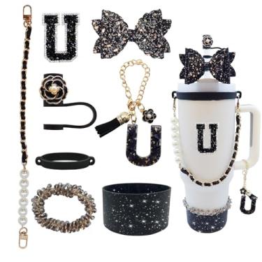 Imagem de Conjunto de acessórios de copo Stanley de 8 peças para copo de 1,18 l e copo de 850 g com alça, incluindo topo de palha, bota, alça de alça de garrafa de água, decoração de arco de palha, pulseiras