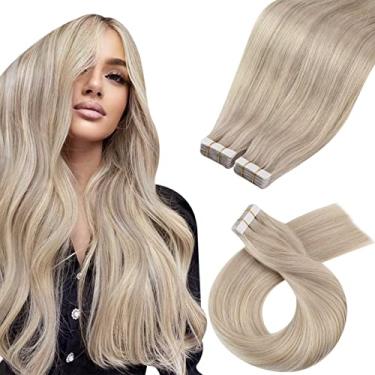 Imagem de Moresoo 40 extensões de cabelo com fita adesiva reta em extensões de cabelo humano real 100 g loiro acinzentado com extensões de cabelo humano remy loiro platinado cola em 55 cm cor 18/613