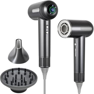 Imagem de HERLLY Secador de cabelo, secador iônico de alta velocidade 1600W com difusor, secador de cabelo de plasma com modo facial (cinza prateado)