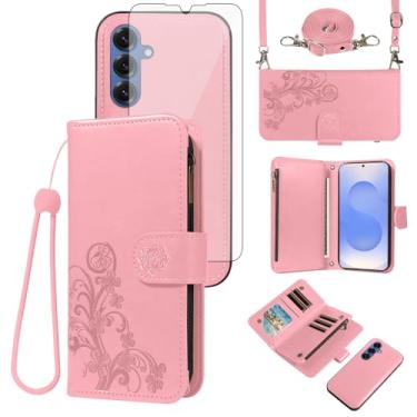 Imagem de Asuwish Capa de celular para Samsung Galaxy S25 Plus S25+ 5G Carteira com zíper destacável com protetor de tela de vidro temperado, compartimento para cartão de flores S25Plus 25S + S 25 25+ SM-S936U