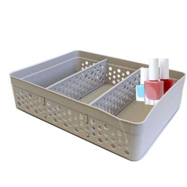 Imagem de Cesto Organizador Armário Gaveta 2 Divisórias GG Cinza - Usual Utilida