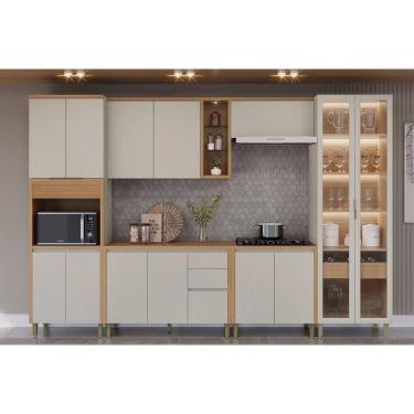 Imagem de Cozinha Modulada Completa Allure 6 Peças (2Aéreos+2Balcões+1Cristaleira+1Paneleiro) CP07 Jequitiba/Gris Fosco - Linea Brasil