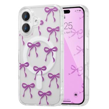 Imagem de UEEBAI Capa magnética para iPhone 17, capa de arco compatível com MagSafe, fita fina sem fio, estética, capa protetora antiamarelamento à prova de choque para mulheres e meninas - roxa