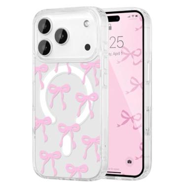 Imagem de UEEBAI Capa magnética para iPhone 17 Pro, capa de arco compatível com MagSafe, fita fina sem fio, estética, capa protetora antiamarelamento à prova de choque para mulheres e meninas - rosa