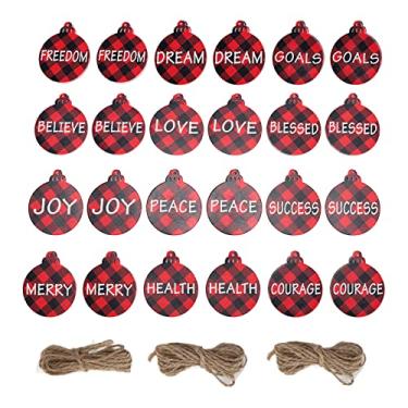 Imagem de Embalagem Papel Colorido Etiquetas Cartão, 24pcs Madeira Artesanato Pingente Decoração Festival Presente Embrulho Etiquetas de Natal