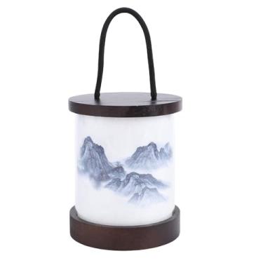 Imagem de Fockety Lanterna de acampamento, 9,94 x 3,94 x 5,12 pol., 3 cores, com ajuste de intensidade contínua, USB, luminária de mesa sensível ao toque, madeira maciça de PP (Montanha)