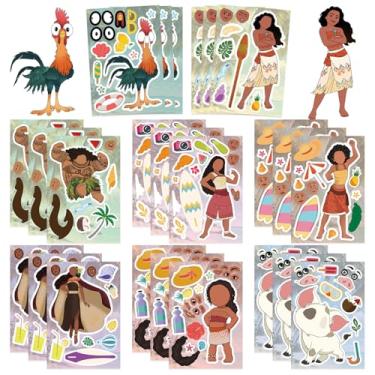 Imagem de 24 folhas de adesivos Make a Face Moana para meninas e meninos, faça seus próprios adesivos para crianças, pré-escolares, lembrancinhas de festa, recompensas, artesanato, presente de aniversário
