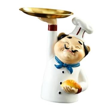 Imagem de Ｂｅｓｇａ Estátua de chef em resina para artesanato, bandeja de servir, exibição, armazenamento, porta-chaves para lareira de banheiro de hotel, versátil e leve