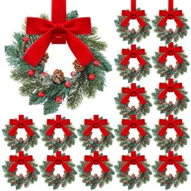 Imagem de Knitgrip 18 grinaldas de armário de Natal, guirlanda de 23 cm, mini janelas falsas com laço vermelho, guirlandas verdes artificiais para lareira, porta da frente, decoração de parede de varanda