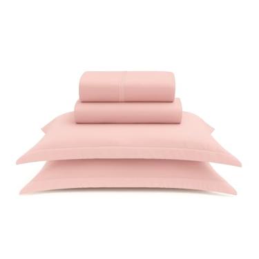 Imagem de Jogo de Lençol 4 Peças Percal 100% Algodão Premium, Branco, Com Fronhas de Aba, Qualidade Hoteleira (Rosê, Super King)