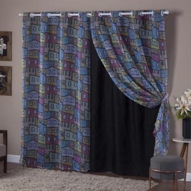 Imagem de Cortina Voil Estampada, 3,00 x 2,20 m, Decorativa para Sala e Quarto, Poliéster (FORRO PRETO COMUNIDADE)