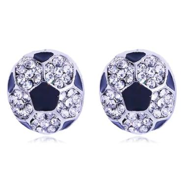 Imagem de Brincos de futebol feminino com strass, basquete, beisebol, futebol, rúgbi, voleibol, hip hop, cristal, brilhante, esportes, brincos, futebol, mãe, dia de jogo, acessórios de joias, Large, Metal, Sem