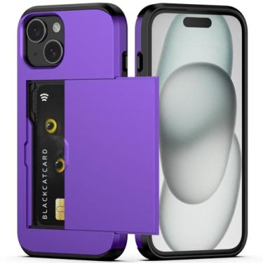 Imagem de Nvollnoe Capa compatível com iPhone 15 com porta-cartões, capa protetora de camada dupla resistente à prova de choque com compartimento para cartão oculto fina para mulheres e homens 6,1 polegadas