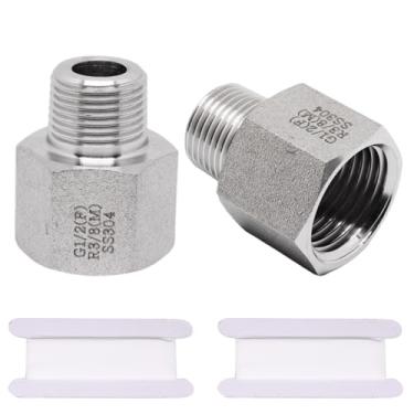 Imagem de YuGtcen 1/5.1 cm fêmea x 3/20.3 cm macho NPT redutor de bucha rosqueada, bucha de aço inoxidável 304 adaptador redutor sextavado conector de extensão de tubo de encaixe de tubo (2 peças)