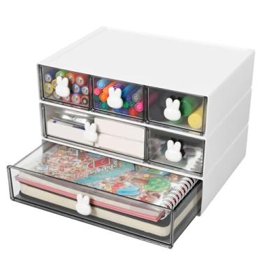 Imagem de Pacote com 3 caixas de armazenamento de gavetas, caixa de armazenamento empilhável de mesa variada com alça, para maquiagem, penteadeira, mesa, escritório, organização de banheiro (curta)