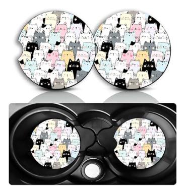 Imagem de Conjunto de 2 porta-copos de carro para gatos – Acessórios divertidos para carro de gato 7 cm tamanho universal tapete de borracha antiderrapante embutido porta-copos de inserção automática decoração