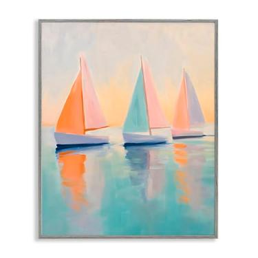 Imagem de Stupell Industries Arte giclée emoldurada cinza pastel veleiro trio, design por LSR Design Studio, 14 x 11