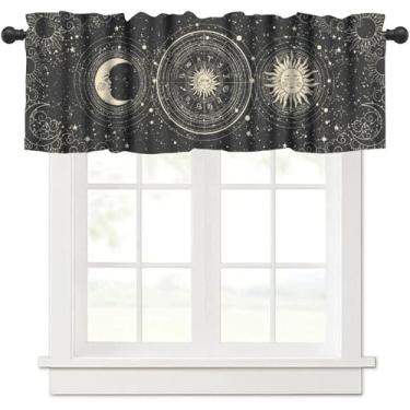 Imagem de Cortinas vintage de tarô lua, saia, boho, místico, crescente, cósmico, estrela, galáxia, espaço para janela, para cabana, quinta, sala de jantar, cozinha, 137 x 45 cm